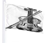 Drapeau Violon 4x6 FT Instrument de Musique Vintage Violon avec Archet Drapeaux Extérieurs Grandes Bannières de Cour de Bienvenue Maison Jardin Cour Pelouse Décor Noir Blanc