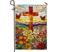 Drapeau Vitrail Fleurs Colorées Papillons Drapeau De Bienvenue Imprimé Bannière, Pour D'Intérieur, Balcon, Les Défilés, 30x45cm