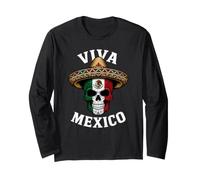 Drapeau Viva Mexico Skull Sombrero Motif de la fierté Mexicaine Manche Longue