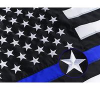 Drapeau volant brodé cousu en nylon Oxford 210D fin ligne bleue drapeau américain de police américaine protection UV intérieur/extérieur 0,9 x 1,5 m