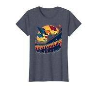 Drapeau Volant Section Ventilateur T-Shirt, Femme, Bleu Chiné, M