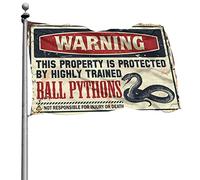 Drapeau « Warning This Property is Protected by A Highly Trained Ball Pythons » pour décoration de porche et piscine (120 x 180 cm)