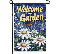 Drapeau « Welcome to My Garden » - Double face - Décoration de pelouse - Papillon avec marguerite