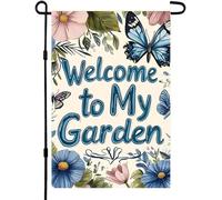 Drapeau « Welcome to My Garden » double face pour printemps, été, cour, extérieur, ferme, pelouse, décoration drapeau papillon avec
