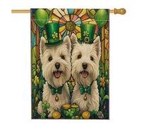 Drapeau Westie pour maison de chien de la Saint-Patrick 71,1 x 101,6 cm double face pour décoration extérieure, chiot vitrail en toile pour maison, motif trèfle pour animal de compagnie, drapeau de