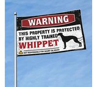 Drapeau Whippet pour homme - Avertissement : cette propriété est protégée par un drapeau Whippet hautement qualifié - Drapeaux amusants pour chambre à coucher (152 x 244 cm)