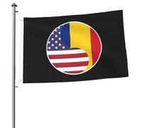 Drapeau Yin Yang, combinaison de drapeaux des pays d'Amérique et de Roumanie pour l'extérieur, bannière robuste double face de 2 x 3 pieds pour la décoration de jardin extérieur de festival de cour à