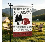 Drapeau « You Don't Have To Be Crazy To Camp With Us » - 30,5 x 45,7 cm - Drapeaux de camping amusants pour camping, cadeaux de camping, décorations d'extérieur, cour, porche, terrasse (rouge)