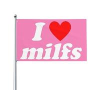 Drapeaux 3x5 pieds J'aime les milfs J'aime le drapeau des MILFs en forme de cœur Bannière Tapisserie avec 2 œillets