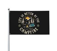 Drapeaux 3x5 pieds La vie est meilleure autour du feu de camp Drapeau de camping amusant Bannière Tapisserie avec 2 œillets