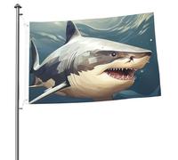 Drapeaux 61 x 91 cm pour extérieur double face avec œillets en laiton - Bannière décorative de style minimaliste requin - Drapeaux de bienvenue en polyester 200D robuste - Grand drapeau pour cour de