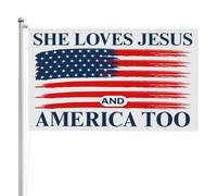 Drapeaux 90X150cm, Elle aime Jésus et l'Amérique aussi Double Couture Drapeau Décoratifs Bannière Extérieure pour Célébration Bar Restaurant