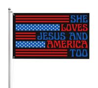 Drapeaux 90X150cm, Elle aime Jésus et l'Amérique aussi Personnalisé Drapeau Corsaire avec œillets Suspendus Fanion pour manif Anniversaire Événements