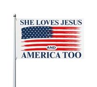Drapeaux 90X150cm, Elle aime Jésus et l'Amérique aussi Renforcé Drapeau de Jardin Résistant à la Décoloration Bruant pour Intérieur Décorations Anniversaire