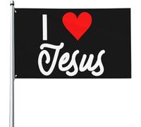 Drapeaux 90X150cm, Jésus - J'aime Jésus avec œillets Drapeau Renforcé Bruant pour Célébration Balcon Anniversaire