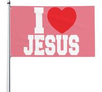 Drapeaux 90X150cm, Jésus - J'aime Jésus Double Couture Drapeau Personnalisée Bannière Extérieure pour Intérieur Jardin Fête