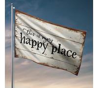 Drapeaux à accrocher dans votre chambre Plaque en bois rustique : « This Is My Happy Place » Drapeau de salle de jeux Mobilier de maison d'hiver (152 x 244 cm)