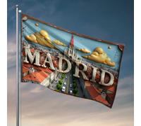 Drapeaux à accrocher dans votre chambre Vintage Madrid : un paysage urbain avec architecture gothique et drapeau rustique C pour meubles de salle de jeux (30 x 45 cm)