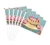 Drapeaux à main polyvalents avec impression « Happy Birthday » - Grand gâteau - Pour fête, défilé, célébration, vacances, mariage, décoration d'intérieur