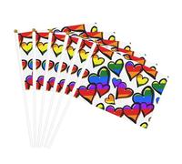 Drapeaux à main polyvalents avec imprimé cœurs colorés arc-en-ciel pour fête, défilé, célébration, vacances, mariage, décoration d'intérieur