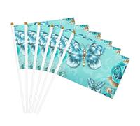 Drapeaux à main polyvalents avec imprimé papillon bleu clair pour fête, défilé, célébration, vacances, mariage, décoration d'intérieur