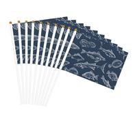 Drapeaux à main polyvalents imprimés poissons de l'océan pour fête, défilé, célébration, vacances, mariage, décoration d'intérieur