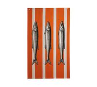 Drapeaux à rayures orange et blanc avec trois sardines pour maison, maison, 91 x 152 cm, bannière de vœux avec œillets, décoration d'intérieur ou d'extérieur