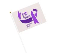 Drapeaux à ruban violet pour le mois de sensibilisation à la fibrose kystique, petits drapeaux à main avec mât pour décoration de fête