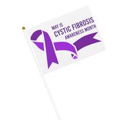 Drapeaux à ruban violet pour le mois de sensibilisation à la fibrose kystique, petits drapeaux à main avec mât pour décoration de fête