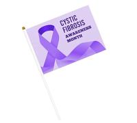 Drapeaux à ruban violet pour le mois de sensibilisation à la fibrose kystique, petits drapeaux à main avec mât pour décoration de fête