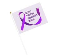 Drapeaux à ruban violet pour le mois de sensibilisation à la fibrose kystique, petits drapeaux à main avec mât pour décoration de fête