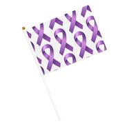 Drapeaux à ruban violet pour le mois de sensibilisation à la fibrose kystique, petits drapeaux à main avec mât pour décoration de fête