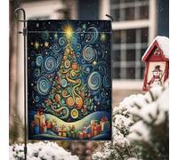 Drapeaux abstraits de jardin d'arbre de Noël 30,5 x 45,7 cm pour l'extérieur, arbre de Noël psychédélique magique vertical standard en lin pour maison, vacances du Nouvel An, cour, cour, pelouse
