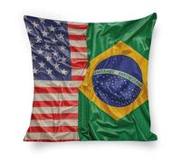 Drapeaux Américain Et Brésilien Taie d'oreiller Doux Housse De Coussin Premium Canapé Taie d'oreiller pour Patio Canapé Jardin 45X45Cm