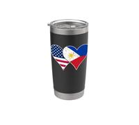 Drapeaux américains et philippins vintage cœurs - Philippines et États-Unis Gobelet isotherme en acier inoxydable double paroi