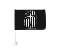 Drapeaux américains « La foi plutôt que la peur » avec croix, motif Jésus, à clipser sur la vitre d'une voiture ou d'un camion, protection solaire, bannière double face 30 x 45 cm.