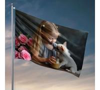 Drapeaux amusants « A Girl Shares Honey With Her Dog » - Décoration de porte de chambre à coucher - Drapeaux cool pour chambre gars (30 x 45 cm)