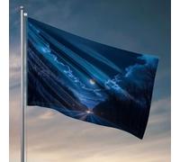 Drapeaux amusants « A Serene Night Road Under A Full Moon » - Décoration de chambre - 152 x 244 cm