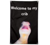 Drapeaux amusants à suspendre en polyester motif tête de canard - Drapeaux muraux mignons avec œillets - Drapeau « Welcome to My Crib » pour décoration de dortoir universitaire, maison, extérieur,