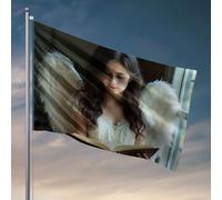 Drapeaux amusants ange lisant un livre près de la fenêtre. Drapeaux cool pour chambre gars cadeaux amusants pour patron (152 x 244 cm)