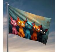 Drapeaux amusants avec cinq chats colorés assis ensemble. Drapeaux décoratifs de chambre à coucher Décoration de campagne (30 x 45 cm)