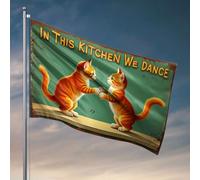 Drapeaux amusants avec deux chats dansant dans la cuisine. Drapeau, décoration de porte de chambre à coucher, drapeaux cool pour chambre gars (120 x 180 cm)