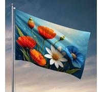 Drapeaux amusants avec fleurs colorées qui fleurissent contre un ciel bleu. Drapeaux pour chambre à coucher, drapeau de jardin d'automne (120 x 180 cm)