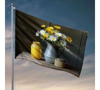 Drapeaux amusants avec fleurs jaunes dans un pichet en métal. Drapeau, décoration de porte de chambre à coucher, drapeaux cool pour chambre gars (120 x 180 cm)