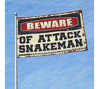 Drapeaux amusants « Beware of Attack » - Drapeau de serpent amusant pour dortoir - Décoration de grotte pour homme (60 x 90 cm)