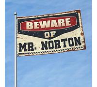 Drapeaux amusants « Beware of Mr. Norton » pour décoration de maison ou de porte (152 x 244 cm)