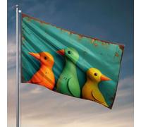 Drapeaux amusants de chambre avec trois canards en caoutchouc colorés sur fond texturé. Drapeau décoratif de porte de chambre Tiki Bar pour extérieur terrasse (30 x 45 cm)