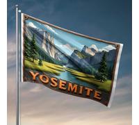 Drapeaux amusants de dortoir Yosemite Valley : Nature'S Grandeur Dévoilé Drapeau Camper Décorations pour intérieur de bar vintage (120 x 180 cm)