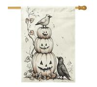 Drapeaux amusants de maison de citrouilles d'Halloween 71,1 x 101,6 cm double face pour l'extérieur, corneille, oiseaux, feuilles, drapeaux de maison en toile de jute standard, drapeaux de plantes