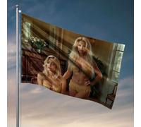 Drapeaux amusants Deux femmes en franges dorées posent dans une pièce élégante. Drapeaux pour chambre à coucher, drapeau de jardin d'automne (120 x 180 cm)